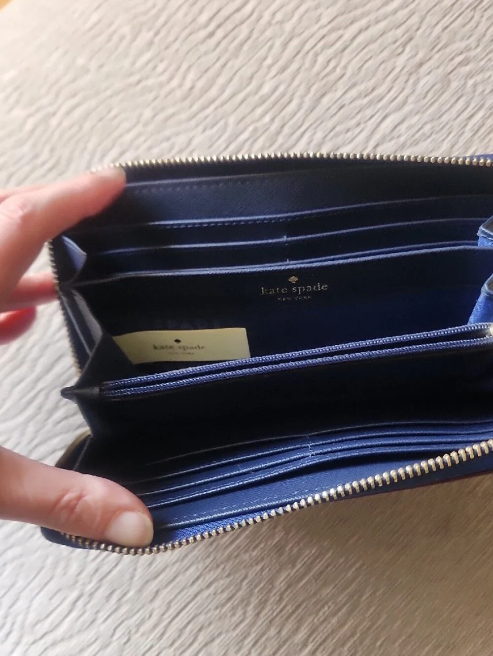 Kate Spade Blue, Light Blue, White & Red Striped Zip Wallet